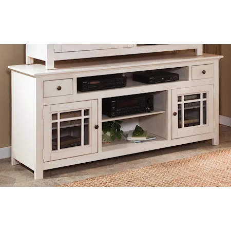 Cottage 74" TV Console with 2 Glass Doors and Adjustable Shelves